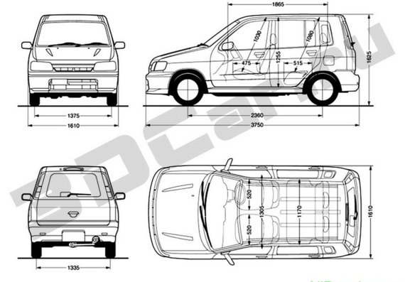 Nissan Cube (2000) (Nissan Kub (2000)) - drawings (drawings) of the car